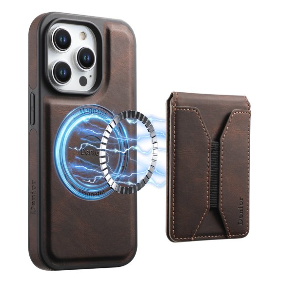 For iPhone 16 Pro Wallet Case, Magnetic 2 in 1 Detachable Card Holder Case Compatible with MagSafe, Vintage PU Leather RFID Blocking Back Flip Kickstand Case for Men Women,Brown