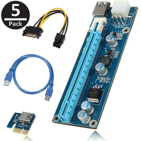 5 Packs USB3.0 1x to 16x Extender Riser Card Adapter SATA Power Cable PCI-E Express