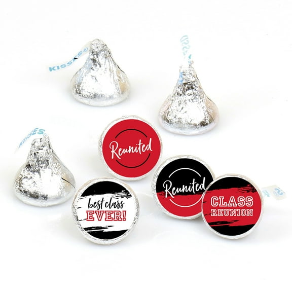 Big Dot of Happiness Reunited Red - School Class Reunion Party Round Candy Sticker Favors - Labels Fits Chocolate Candy (1 sheet of 108)