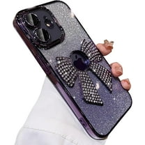 for iPhone 12 Case Women Cute Bowknot Glitter Rhinestone Bling Plating Luxury Women Girl Phone Case,Shine Diamond Case for iPhone 12 Protective Cover,Clear Gradient Purple