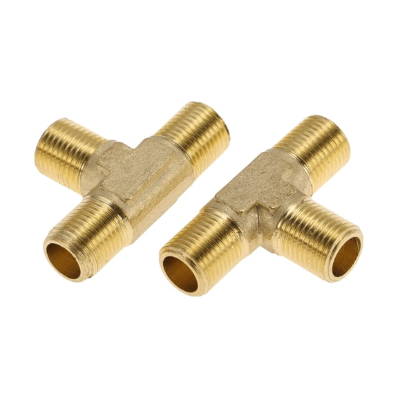 Unique Bargains Brass Pipe Fitting 1/8"Male Thread Tee Adapter 1.38" 2 Pcs