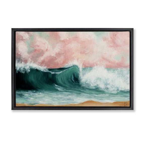 Crashing Seascape Waves Black Framed Floater Canvas Wall Art, design by Sara Culpepper