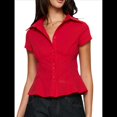 thumbnail image 1 of Camisa Informal de Corta con Botones y Cuello en V para Mujer, Estilo Y2K, con Cuadros y Abertura Frontal. Rojo M, 1 of 9