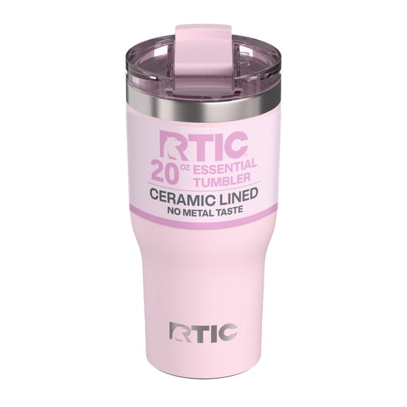 RTIC 20 oz Ceramic Lined Insulated Essential Tumbler, Leak-Resistant Lid, Pale Pink