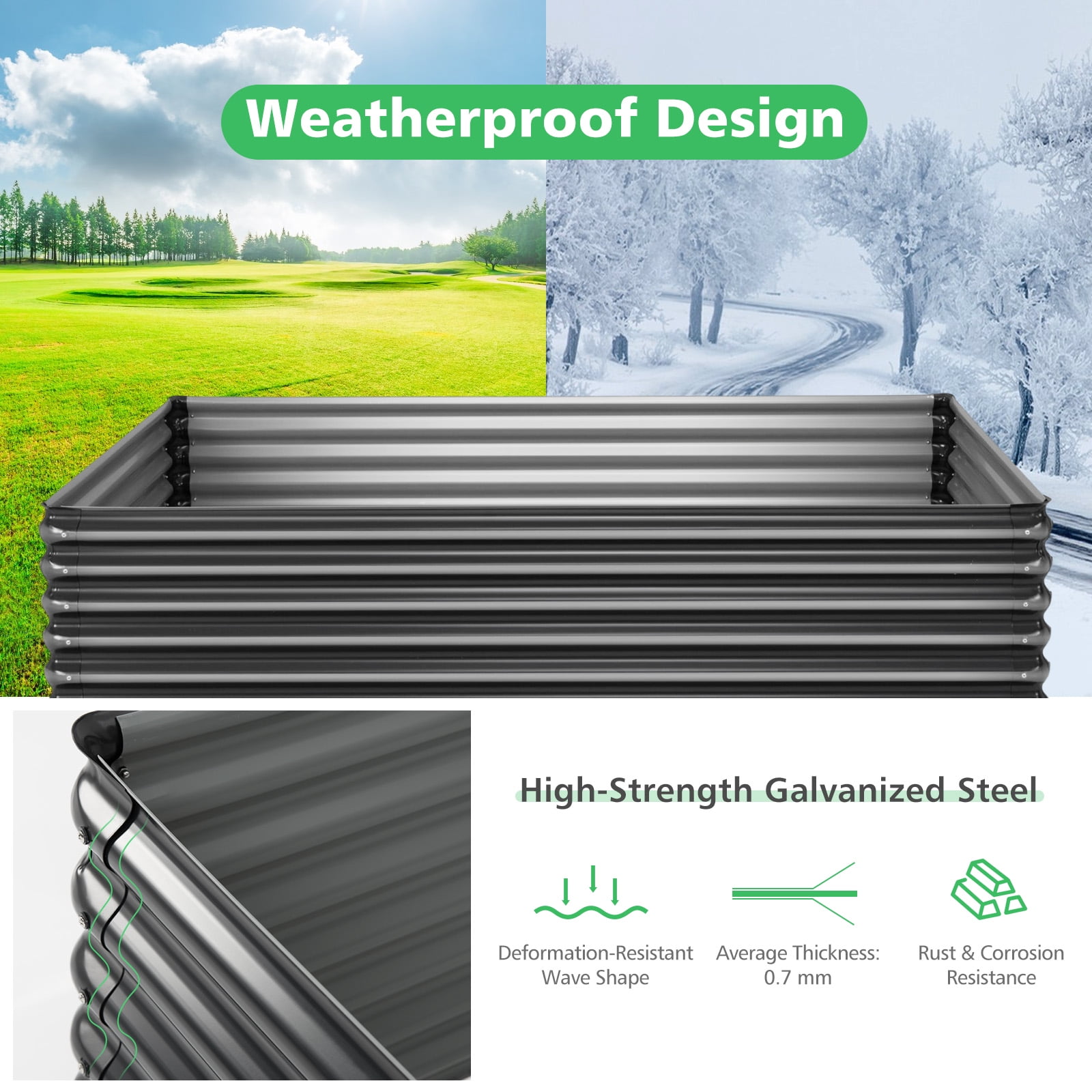 Patiojoy Galvanized Metal Raised Garden Bed 71"?x?20.5"?x?43.5" Large Outdoor Raised Planter Box for Vegetable Flower Fruit Herb Garden