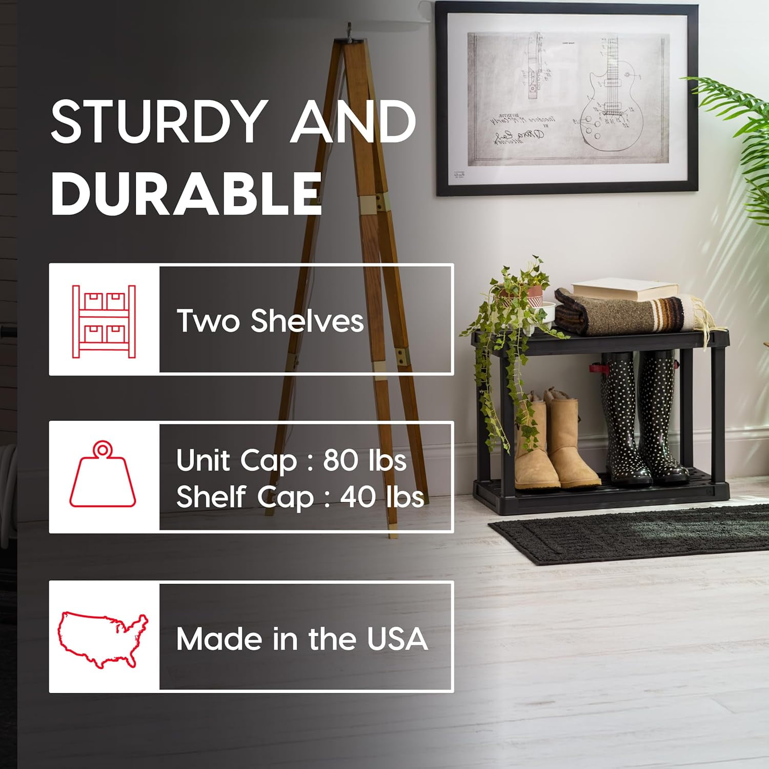 IRIS 2 Tier Shelving Unit, 17'' Fixed Height, Medium Storage Organizer for Home, Shoe Rack Entryway, Garage, Closet