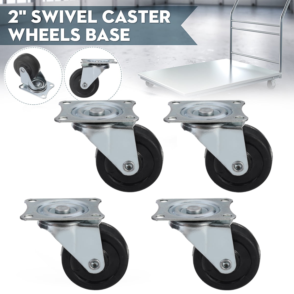 Heavy Duty Rubber Swivel Castor Wheels 50MM/2" 4-Pack 