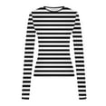 thumbnail image 7 of Aboser Striped Long Sleeve T Shirts for Women Y2k Clothes Slim Fit Basic Tees Casual Round Neck Tshirts Cozy Soft Undershirts Black L, 7 of 7