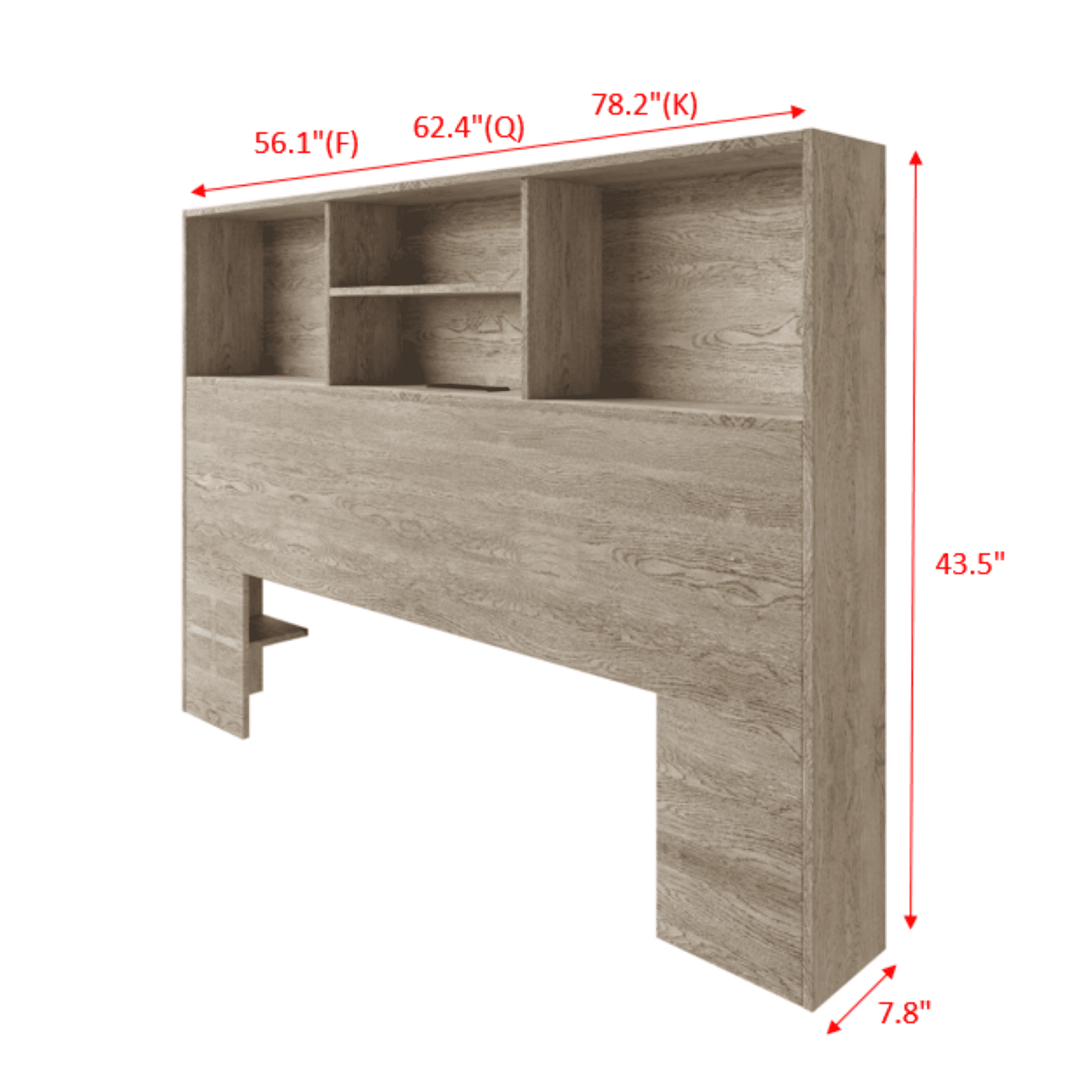 Home Design Pomona King Freestanding Bookcase Headboard with Storage Shelves & Built-In Power Outlet, Antique Gray