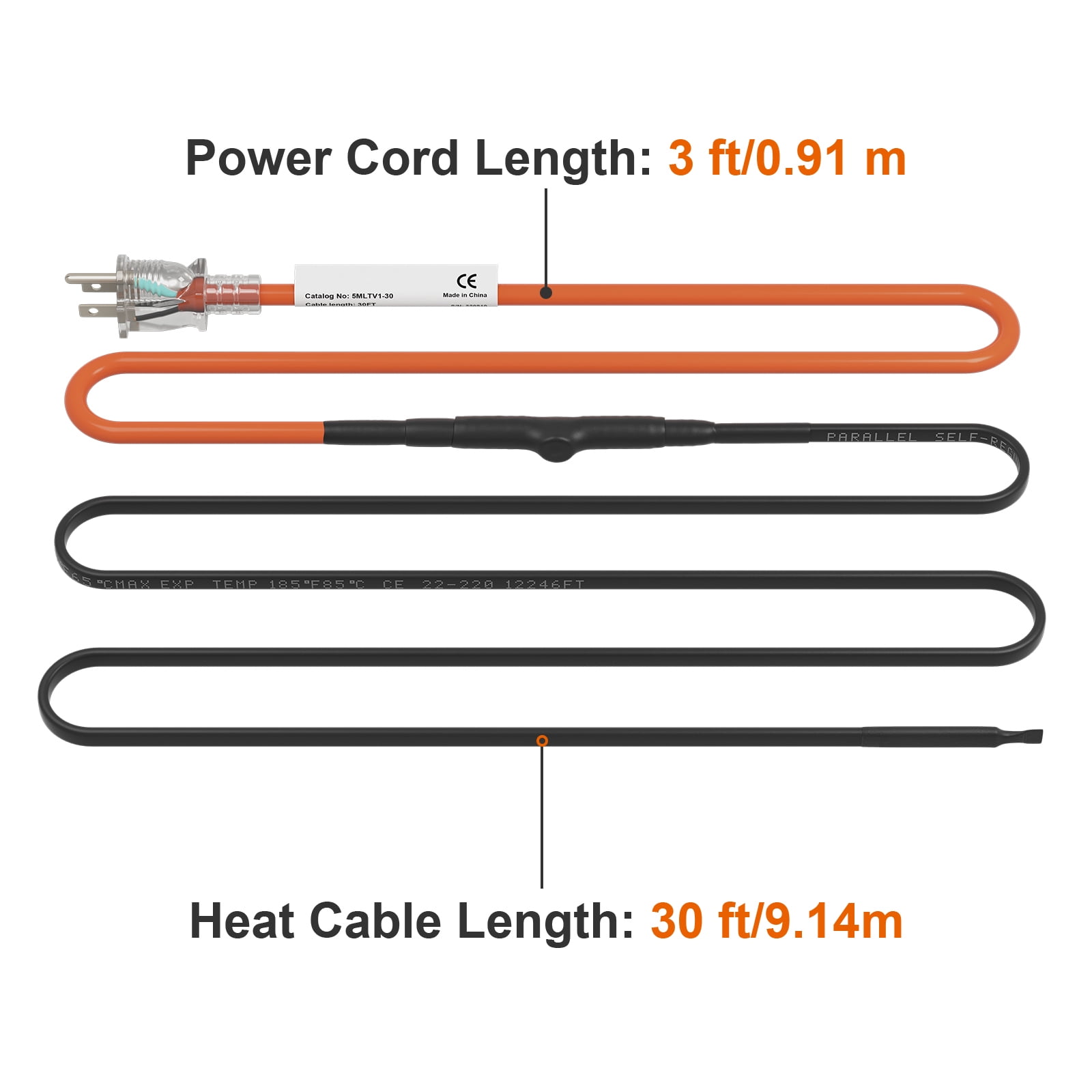 KFFKFF Self-Regulating Pipe Heating Cable, 30-Feet 5W/ft Heat Tape for Pipes Freeze Protection, Protects PVC Hose, Metal and Plastic Pipe from Freezing, 120V