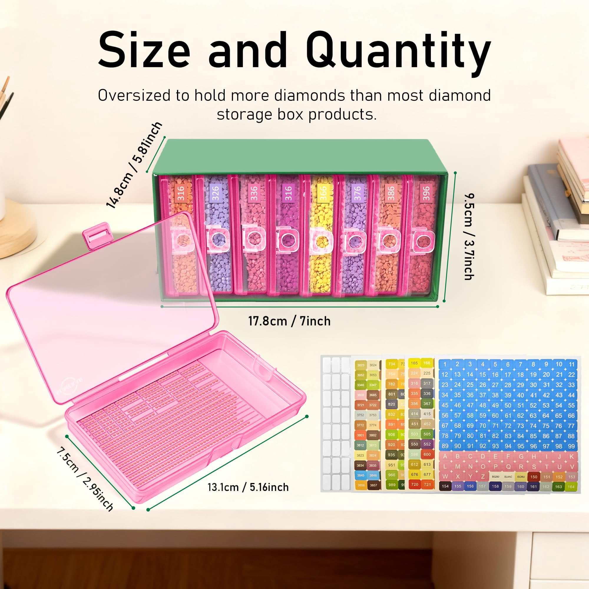 Sumekar 8PCS Extra Large Diamond Art Kits Tray Tool,Diamond Painting Accessories,2-in-1 Diamond Art Trays with Lids(Pink)