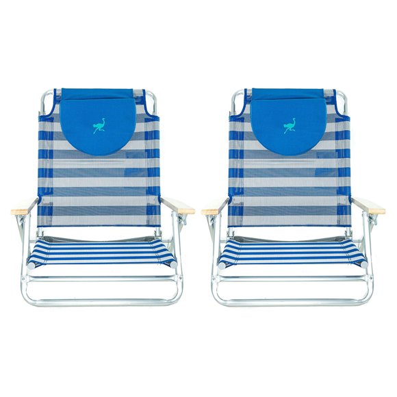 Ostrich SBSC-1016S South Adult Beach Lake Sand Lounging Chair, Striped (2 Pack)