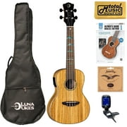 Luna UKE HTC ZBR High Tide Series Zebra Concert A/E Ukulele w/ Book Bundle