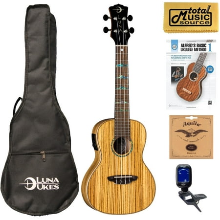 Luna UKE HTC ZBR High Tide Series Zebra Concert A/E Ukulele w/ Book Bundle