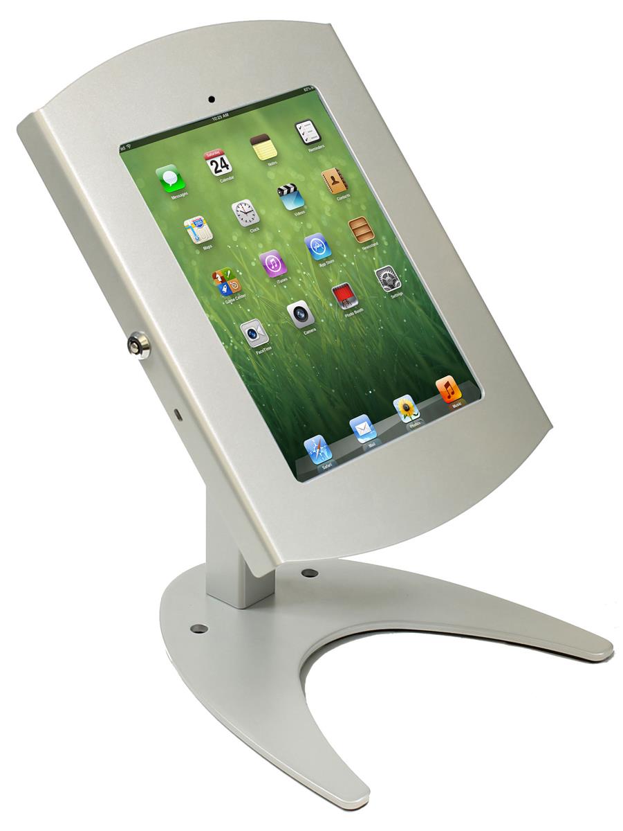 Tabletop iPad Stand, Counter Mount Locking Enclosure, Hinged Door, Hidden Home Button, iPad 24