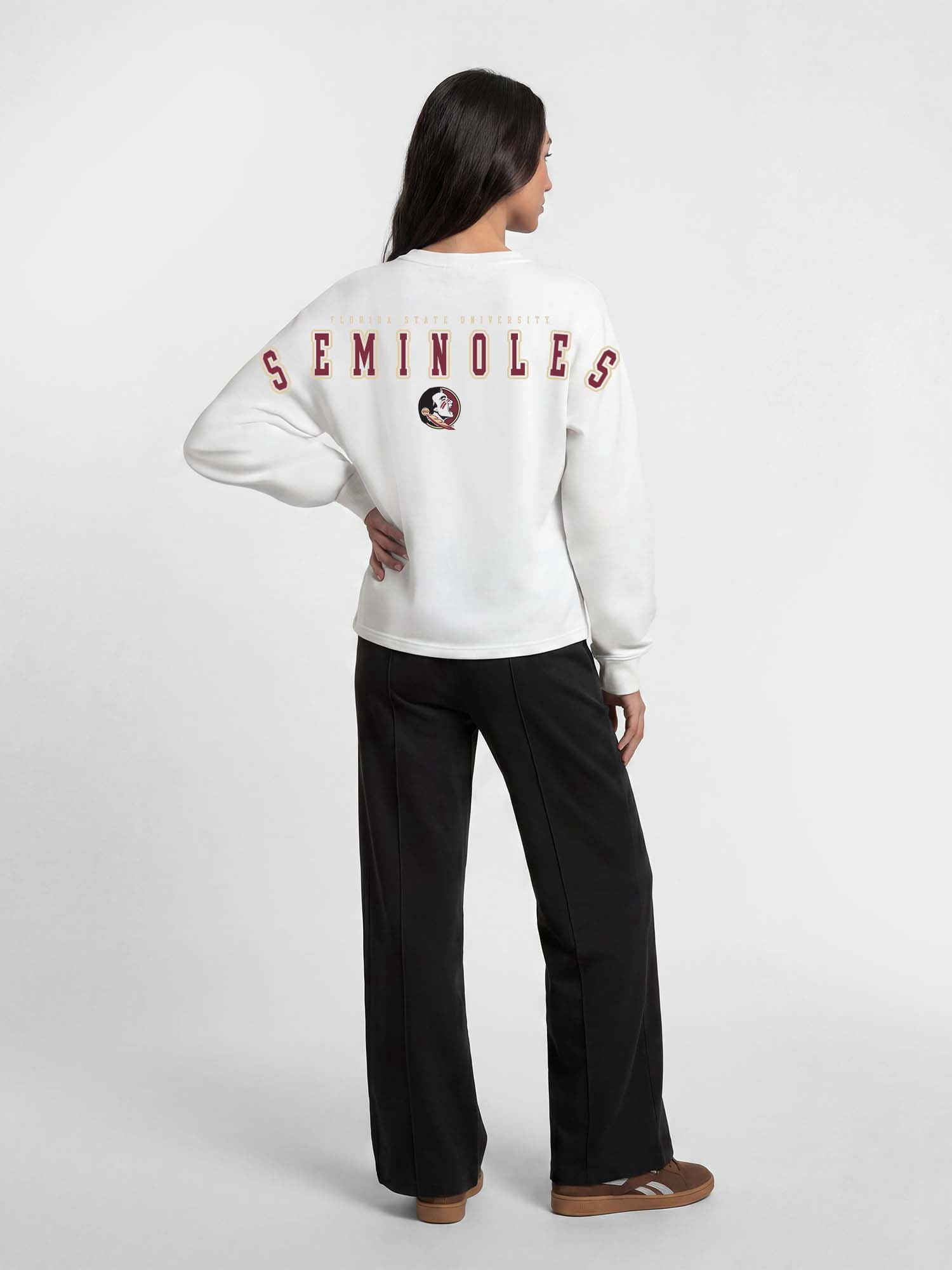 Florida State Seminoles Reebok Womens White Heavyweight Cotton Long Sleeve Pullover
