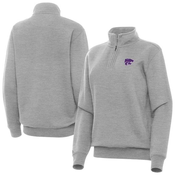 Women's Antigua Heather Gray Kansas State Wildcats Victory Quarter-Zip Top