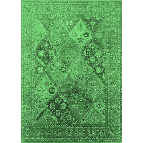 Ahgly Company Indoor Rectangle Oriental Emerald Green Industrial Area Rugs, 8' x 10'