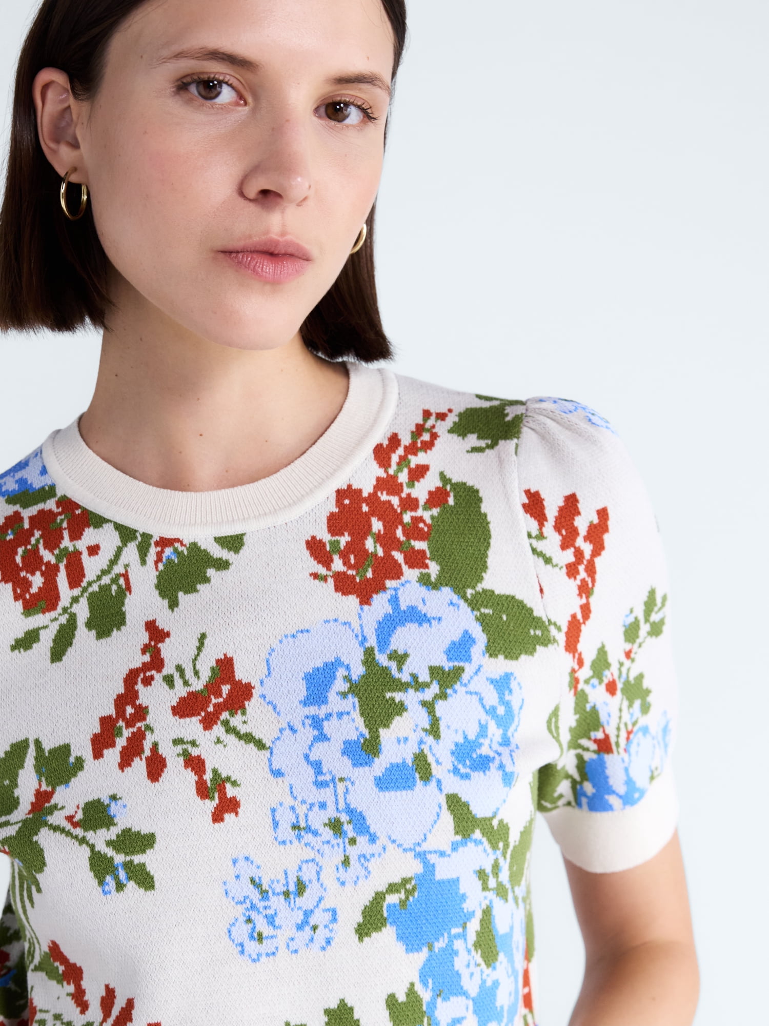 Free Assembly Women's and Women's Plus Crewneck Sweater with Short Puff Sleeves, Sizes XS-4X