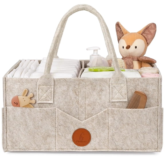 AOMRCOL Baby Diaper Caddy Organizer for Changing Table,Nursery Storage Bin Basket with Handle,Felt Diaper Organizer Suitable for Indoor Outdoor (Khaki)