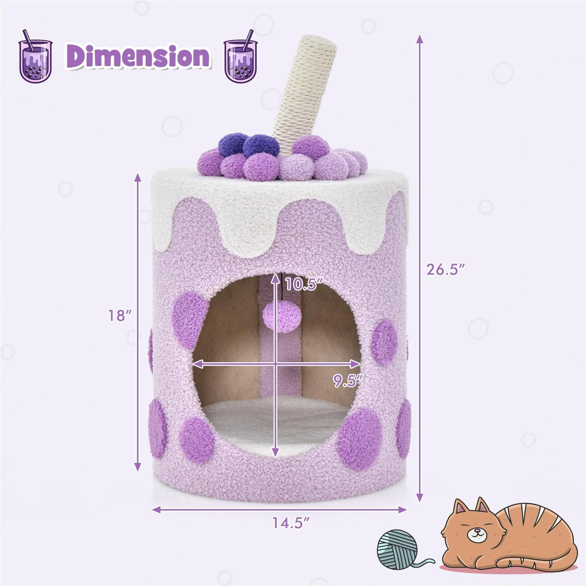 Kadyn 27" Cat Cave Bed with Scratching Post, Cat House for Indoor Cats, Modern Cat Condo Cat Nest Cute Prevents Furniture Damage Cat Shelter, Purple and White