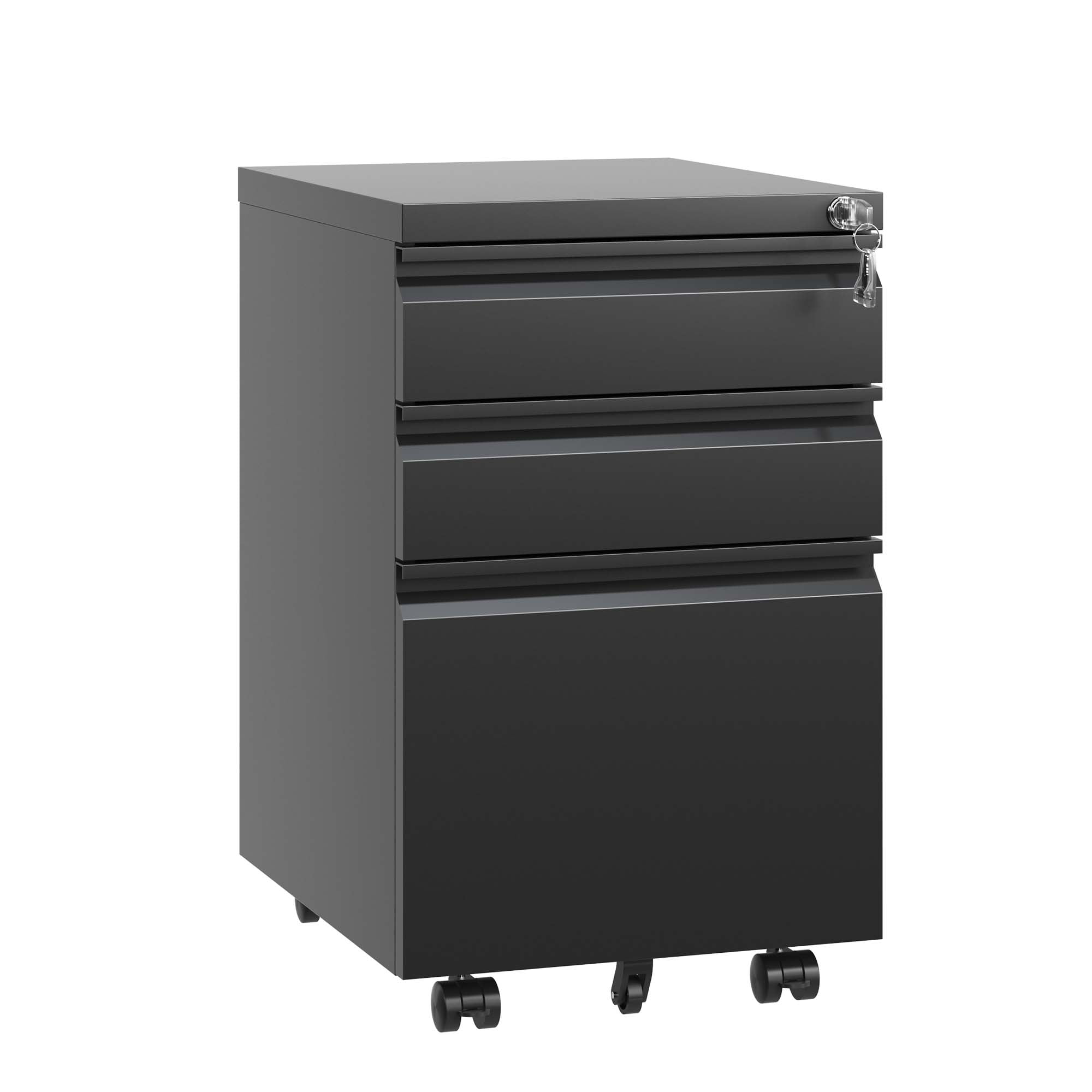 3 Drawer Mobile File Cabinet with Lock, Metal Filing Cabinets for Home Office Organizer Letters/Legal/A4, Fully Assembled Except Wheels, Black