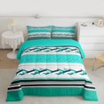 thumbnail image 2 of Feelyou Cyan Stripes Lines Queen Comforter Set, Vintage Square Triangle Bedding Sets, Chic Abstract Theme Reversible Bedding Comforter Set, Lightweight Room Decor, 3-Piece, 2 of 8