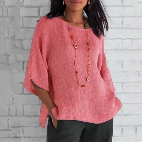 Jacenvly Hauts pour Femmes Liquidation Femmes Dames Mode Manches Raccourcies Col Rond Chemise Ample Blouse Hauts pour Femmes Liquidation