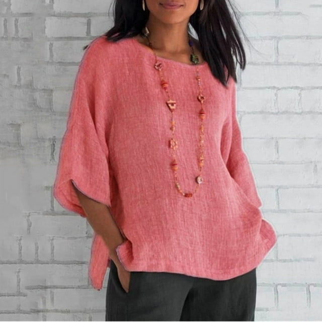 Jacenvly Hauts pour Femmes Liquidation Femmes Dames Mode Manches Raccourcies Col Rond Chemise Ample Blouse Hauts pour Femmes Liquidation