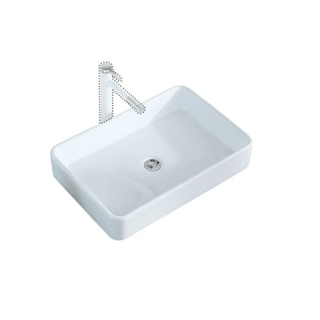 Rectangle Bathroom Sink, Durable Ceramic Vessel Sink, Bathroom White Sink with Pop Up Drain Stopper, Bathroom Sinks Above Counter, Easy to Clean, White Porcelain, 23.82