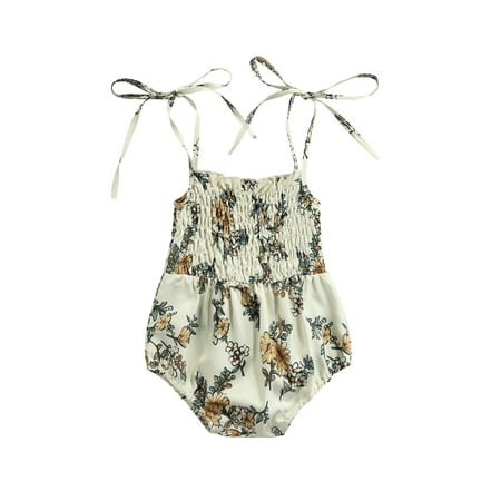

Baby Cotton Floral Print Short Romper Girl Sleeveless Tie-up Sling Jumpsuit