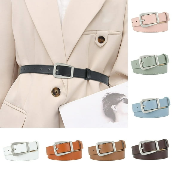 Solid Color Faux Leather Belt for Women Adjustable Pin Buckle Waistband for Pants