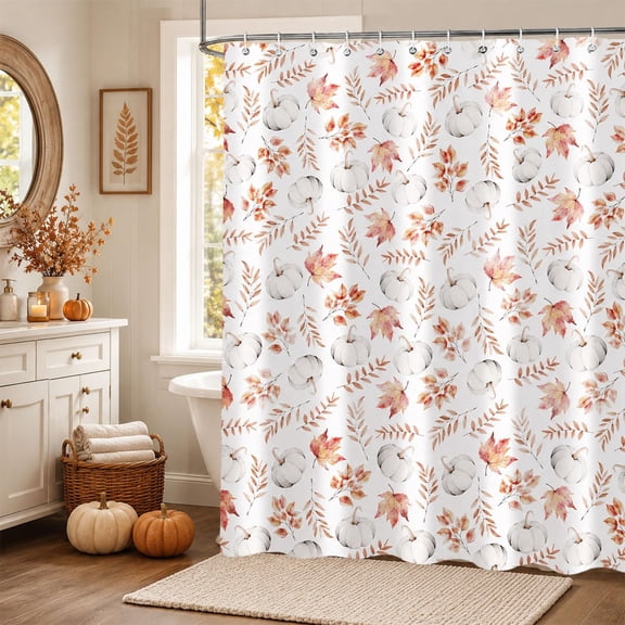 Fall Pumpkin And Maple Leaf Shower Curtain Waterproof Fabric Bathroom Decor 71x71 inches
