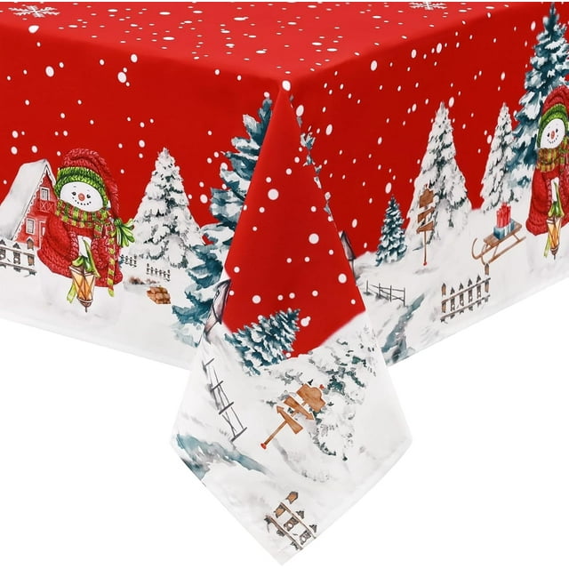 Christmas Tablecloth 60×120 Inch, Winter Snowflake Christmas Trees Table Cloth, Red Christmas Table Cloth Rectangle, Waterproof Washable Christmas Table Cover for Party Kitchen Dining Room