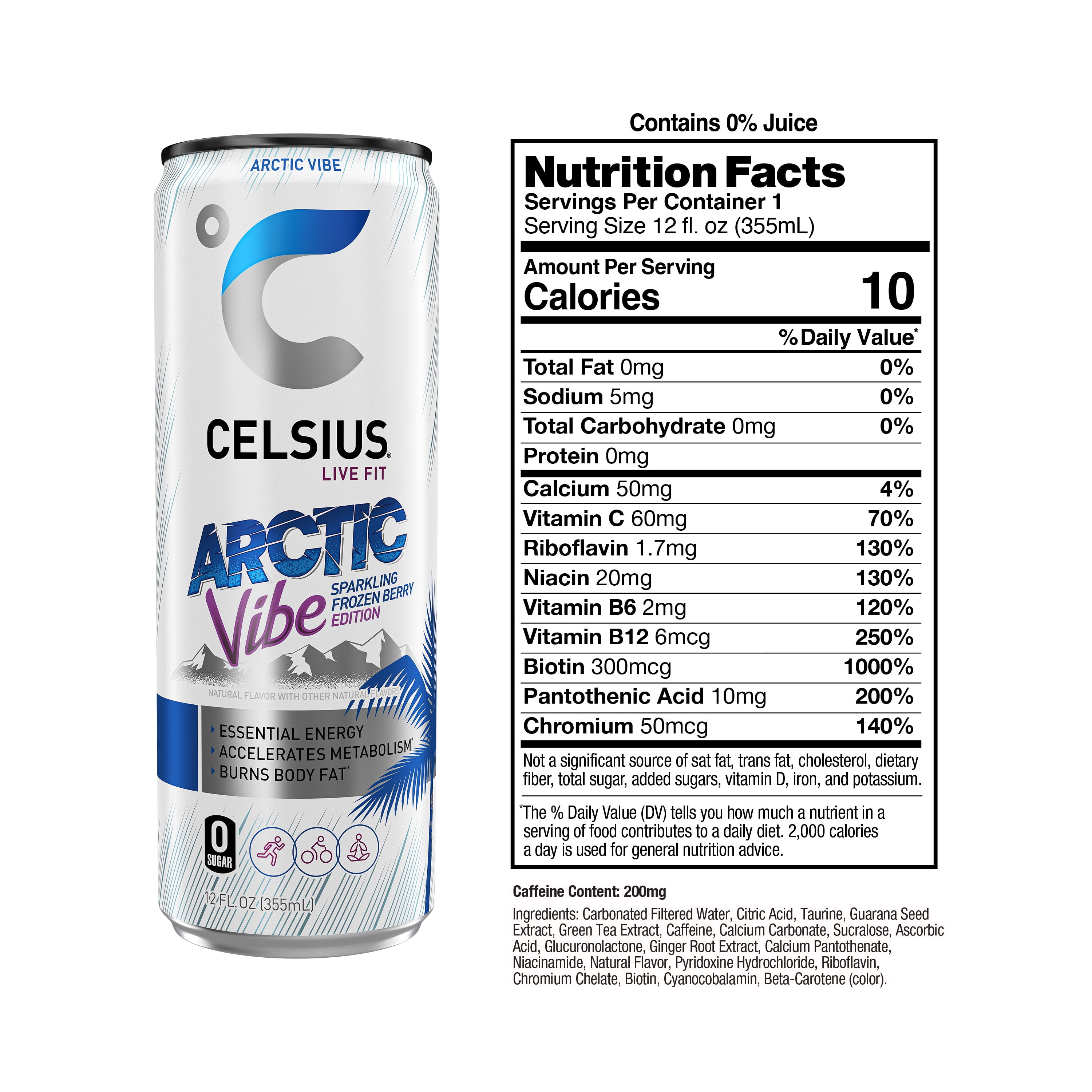 (5 pack) CELSIUS Sparkling Arctic Vibe, Functional Energy Drink 12 fl oz Single Can