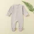 thumbnail image 4 of Busydd Baby Boys Girls Rompers Long Sleeve Round Neck Infant Clothes Solid Color Ribbed Zipper Unisex Newborn Baby Jumpsuits One Piece Baby Rompers Bodysuit 0-12 Months, 4 of 5
