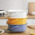 thumbnail image 1 of Juego de cuencos grandes para colador de cocina de 2 paquetes, cesta de plástico doble capa para lavar frutas y verduras, desmontable para drenar y mezclar, 10,2" y 11" (blanco, azul, amarillo), 1 of 8