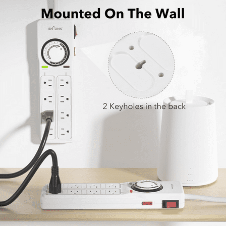 8 Outlet Surge Protector with Mechanical Timer (4 Outlets Timed, 4 Outlets Al...