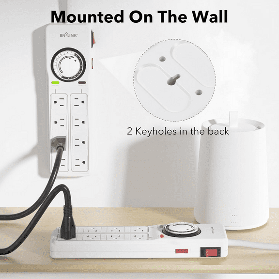 8 Outlet Surge Protector with Mechanical Timer (4 Outlets Timed, 4 Outlets Al...