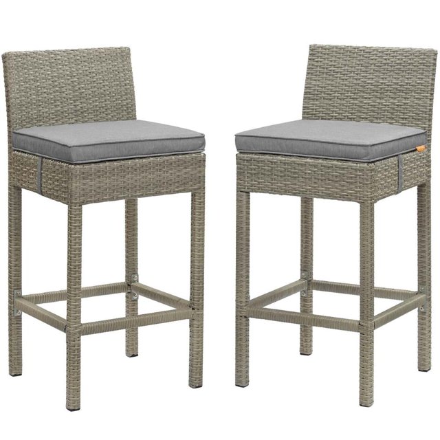 Modway Tabouret de Bar de Mobilier de Patio Extérieur en Rotin à 2 Conduits, Gris Pâle