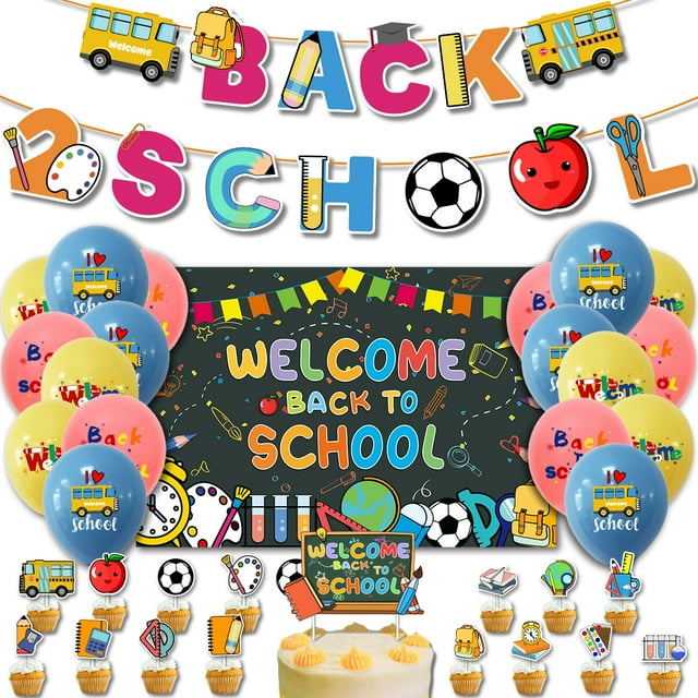 JM Decoración de Regreso a la Escuela, 38 Piezas Globos Decorativos Banner Guirnalda de Decoración de Regreso a la Escuela, Decoración del Primer Día de Escuela para Niños y Niñas JM