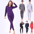 thumbnail image 2 of Women Men Winter Faux Fleece Lined Thermal Underwear Set Pullover Top Bottom Long Johns Thick Warm Base Layer Pajamas, 2 of 19