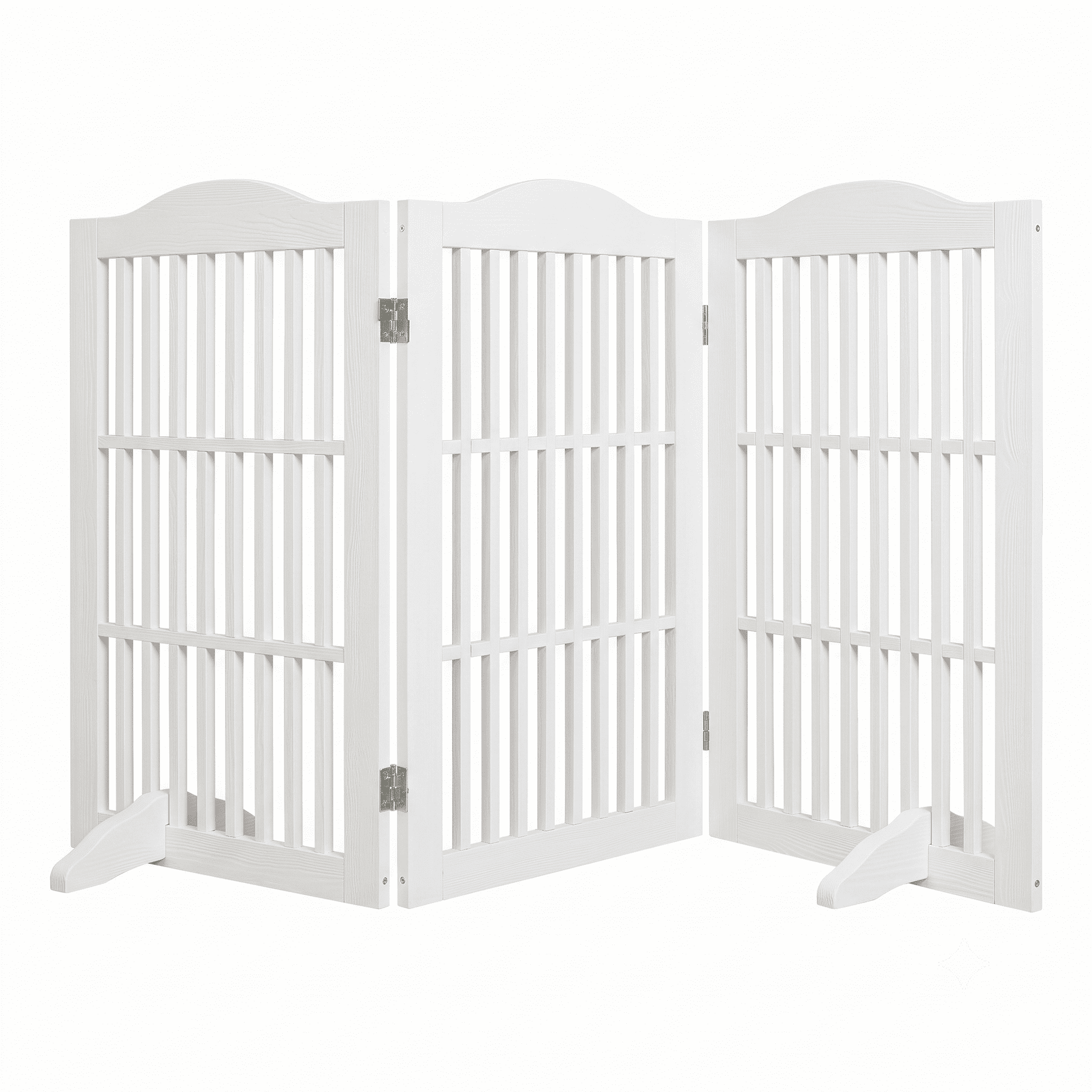 30 Inch White Foldable Pet Gate, 3-Panel Freestanding Step Over Dog Fence, Portable Wooden Safety Barrier for Indoor Doorway and Stairs