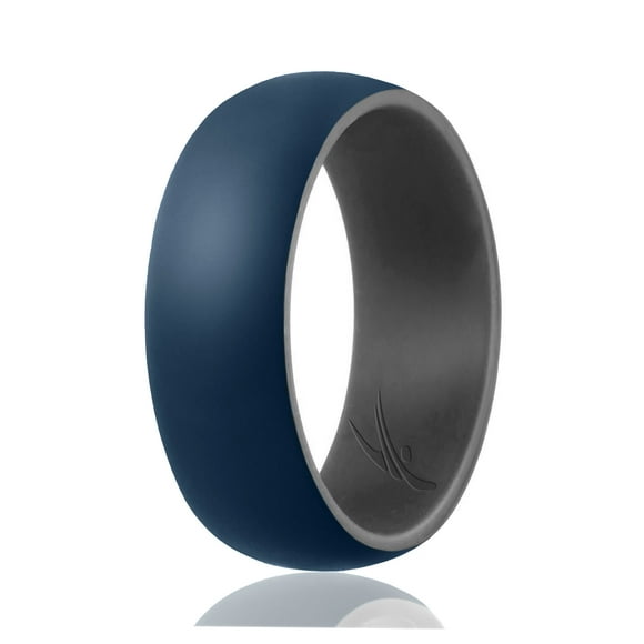 Anillo de bodas de silicona - Colección Duo estilo cúpula - Gris-Azul de ROQ para hombres - Anillo de 14 mm