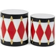 thumbnail image 2 of Metal Christmas Drum Decoration Set, Classic Harlequin Pattern Holiday Decor Drums, White and Red, 2 of 6