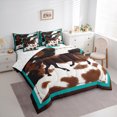 thumbnail image 4 of Homewish Rustic Western Cowboy 7pcs Bedding Comforter Set,Farmhouse Horse Cowhide Queen Bedding Sets,Brown Cyan Queen Sheet Sets For Boys Kids,Breathable Home Decor Reversible, 4 of 9