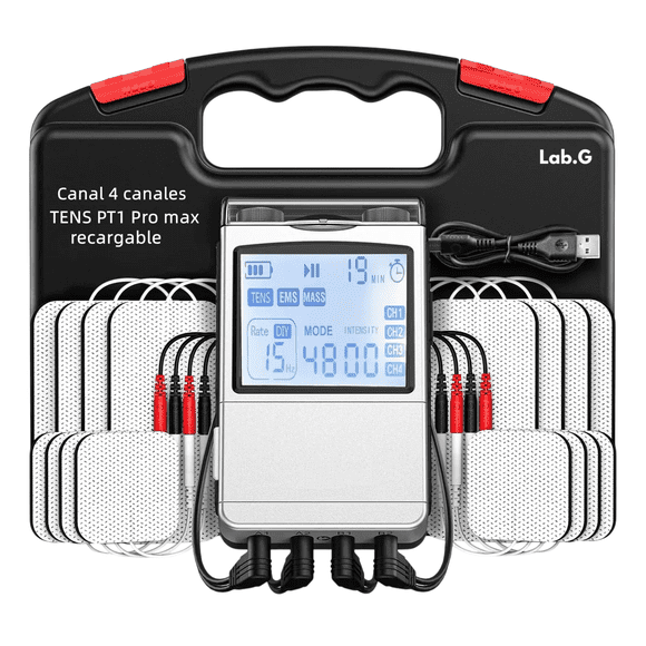 Electroestimulador Lab.G Muscular 4 Canales 48 Modos 8pad PLATA NEGRO