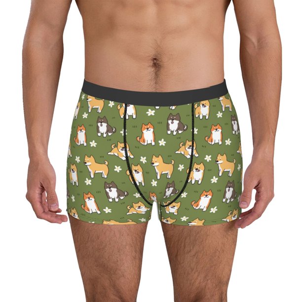 Balery Shiba Inu Dog And Flower Calzoncillos bóxer para hombre, ropa interior de algodón suave y transpirable con cinturilla de nailon-Small