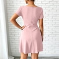 thumbnail image 6 of ClodeEU Women's Square Neck Front Tie Short Sleeve Mini Dress,Casual Slim Waist Flared A Line Sundress Pink,Women's Plus S, 6 of 6