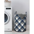 thumbnail image 3 of Navy Laundry Bag, Abstract Checkered Tartan Geometric Classic Squares with Scottish Effects, Basket with Handles Drawstring Closure for Laundromats, 13" x 19", Dimgrey White Dark Blue, by Ambesonne, 3 of 4